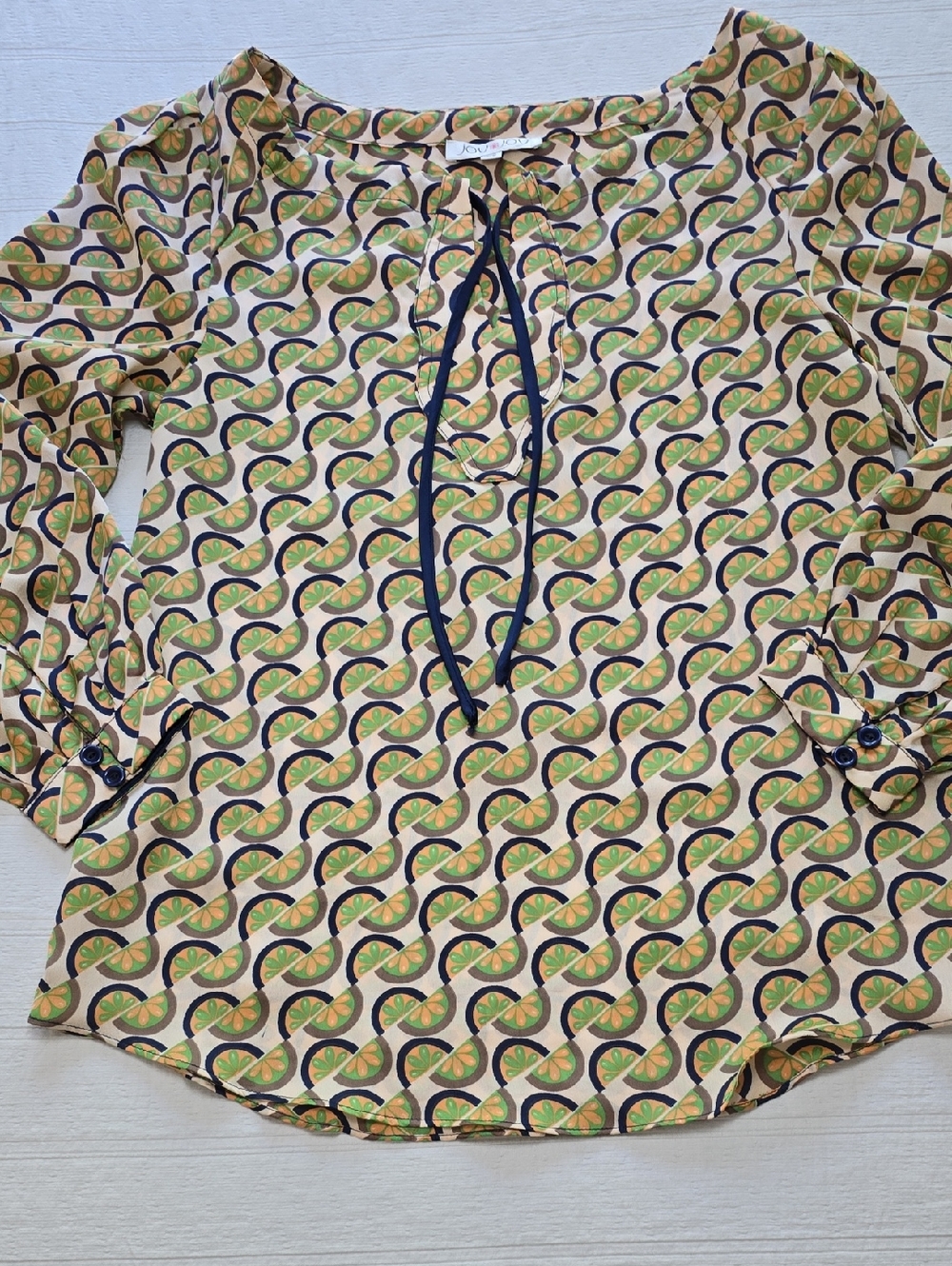 Joy Joy Geometric Lime Print Blouse Women's Size XS